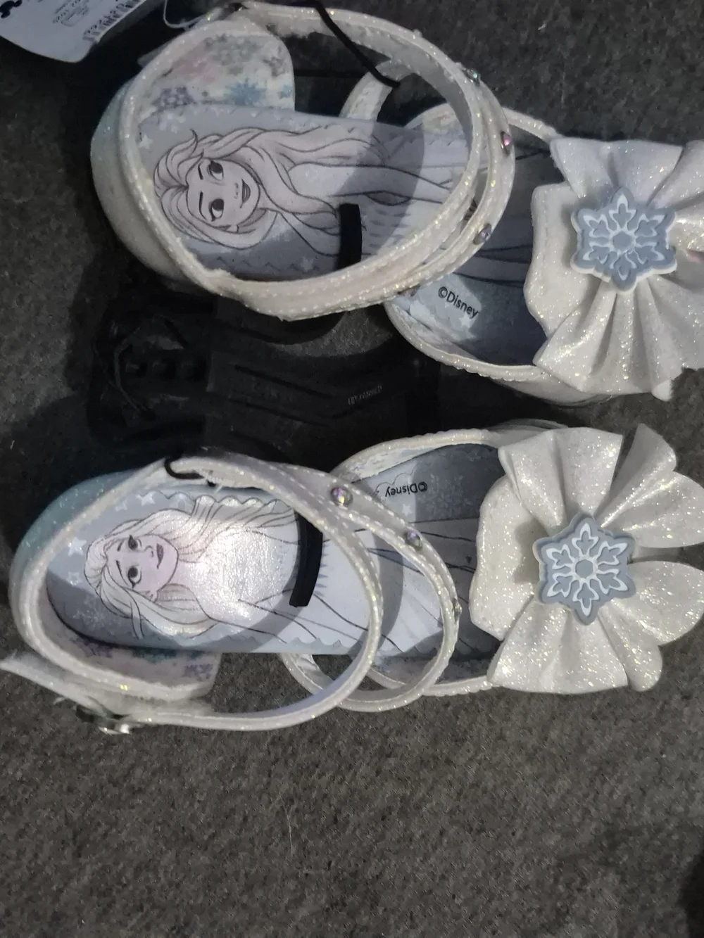 Disney White Glitter Elsa Dress Sandals with Snowflake Accent